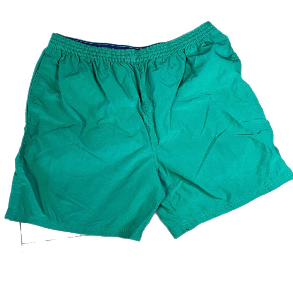 Green Swim Suit Trunks Board Shorts Tie Elastic Waist Velcro Pockets retro large